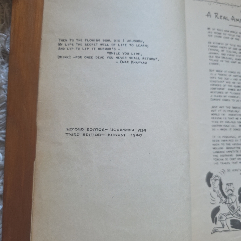 Vintage 1939 Just Cocktails Wood Covered Recipe Book & Art - Picture 3 of 9
